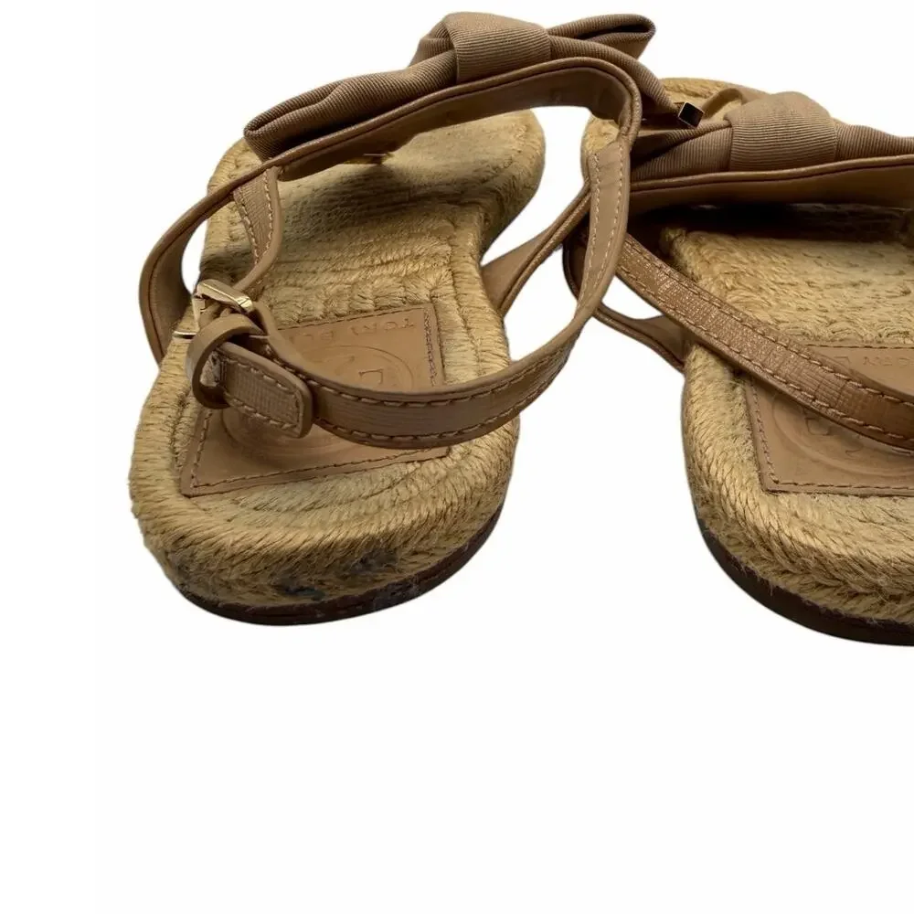 Tory Burch Miller Bow Espadrille Thong Sandals Beige Size 6 Coastal Chic Casual